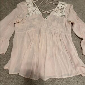 American Eagle Outfitters Light Pink Lace Blouse